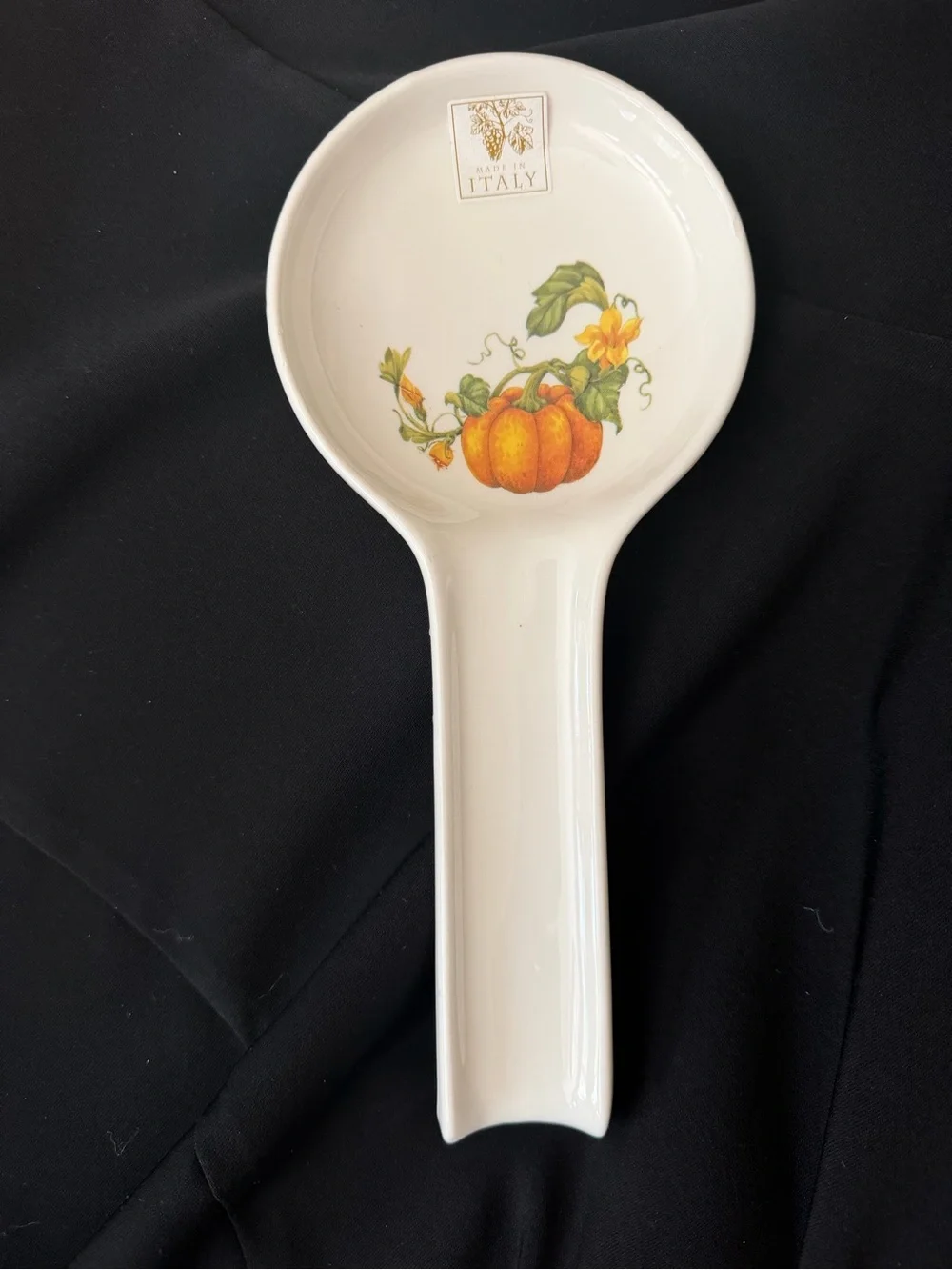 Vintage Effetti Italy Hand Painted Ceramic Pumpkin Spoon Rest